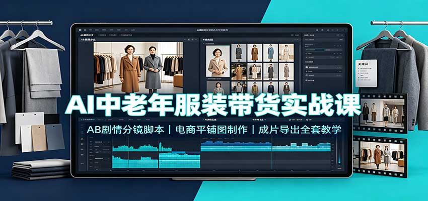 AI中老年服装带货实战课：AB剧情分镜脚本，电商平铺图制作，成片导出全套教学-小本创业副业项目推荐_零成本在家赚钱项目_中赚网