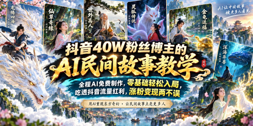 抖音40W粉丝博主的AI民间故事教学，全程AI免费制作，零基础轻松入局，吃透抖音流量红利，涨粉变现两不误-小本创业副业项目推荐_零成本在家赚钱项目_中赚网