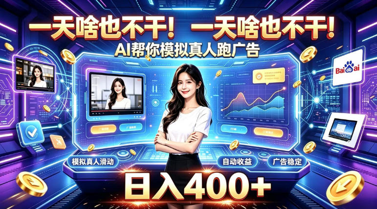 一天啥也不干！AI帮你模拟真人跑广告，稳定日入400+，实现真正被动变现【揭秘】-小本创业副业项目推荐_零成本在家赚钱项目_中赚网
