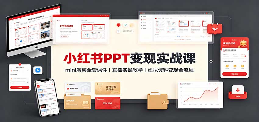 小红书PPT变现实战课：mini航海全套课件+直播实操教学，虚拟资料变现全流程-小本创业副业项目推荐_零成本在家赚钱项目_中赚网