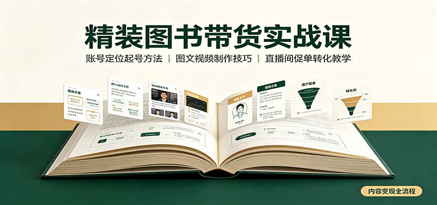 精装图书带货实战课：账号定位起号方法，图文视频制作，促单转化教学-小本创业副业项目推荐_零成本在家赚钱项目_中赚网