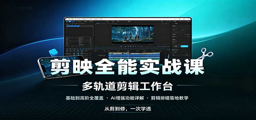 剪映全能实战课：基础到高阶全覆盖，AI增强功能，剪辑排错落地教学-小本创业副业项目推荐_零成本在家赚钱项目_中赚网