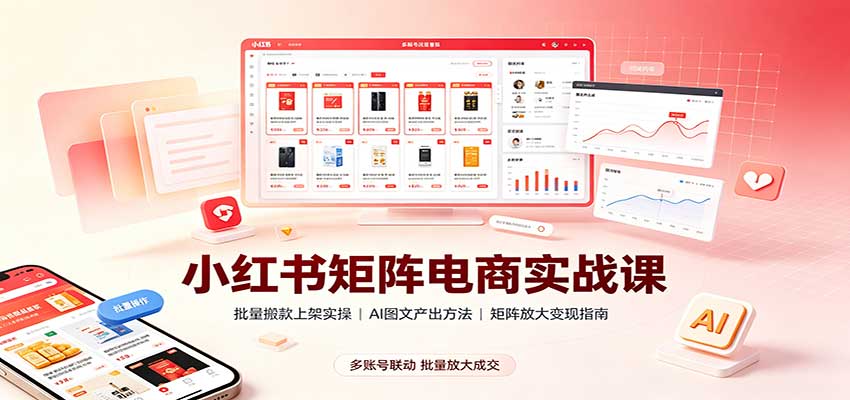 小红书矩阵电商实战课：批量搬款上架实操，AI图文产出，矩阵放大变现指南-小本创业副业项目推荐_零成本在家赚钱项目_中赚网