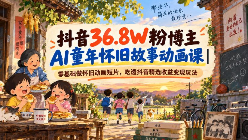 抖音36.8W粉博主AI童年怀旧故事动画课｜零基础做怀旧动画短片，吃透抖音精选收益变现玩法-小本创业副业项目推荐_零成本在家赚钱项目_中赚网
