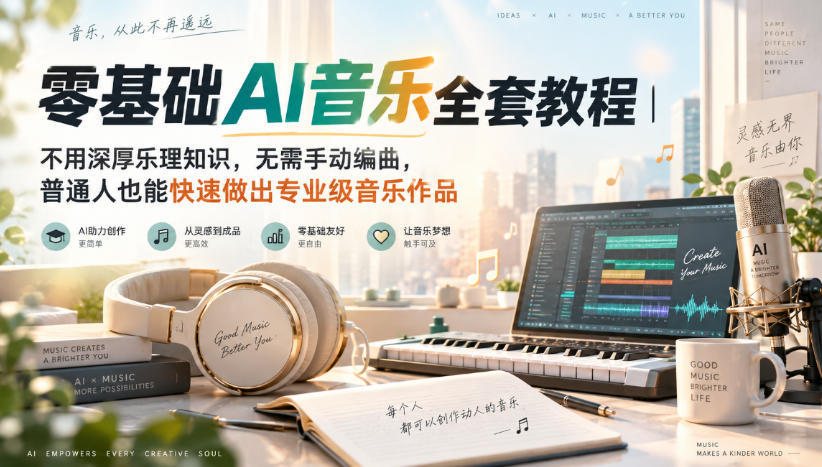零基础AI音乐全套教程｜不用深厚乐理知识，无需手动编曲，普通人也能快速做出专业级音乐作品-小本创业副业项目推荐_零成本在家赚钱项目_中赚网