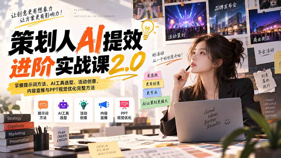 策划人AI提效进阶实战课2.0：掌握提示词方法、AI工具选型、活动创意、内容宣推与PPT视觉优化完整方法-小本创业副业项目推荐_零成本在家赚钱项目_中赚网