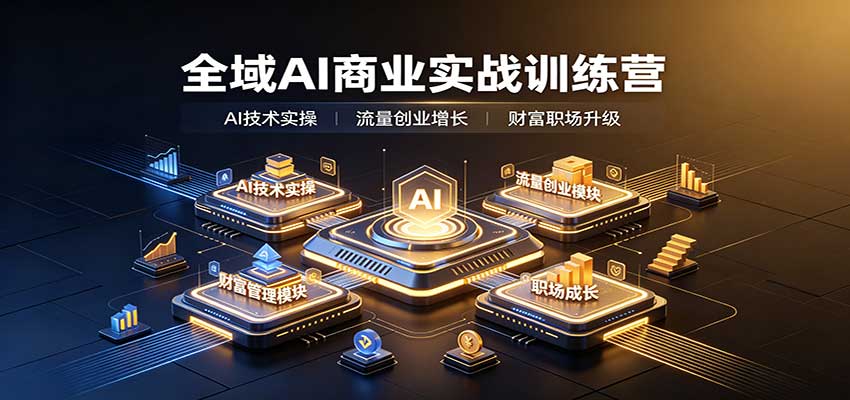 全域AI商业实战训练营：涵盖AI技术实操、流量创业、财富管理与职场成长全体系内容-小本创业副业项目推荐_零成本在家赚钱项目_中赚网