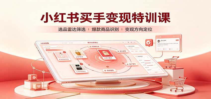 小红书买手变现特训课：账号定位养号起号，选品挂车，笔记标题封面全套教学-小本创业副业项目推荐_零成本在家赚钱项目_中赚网