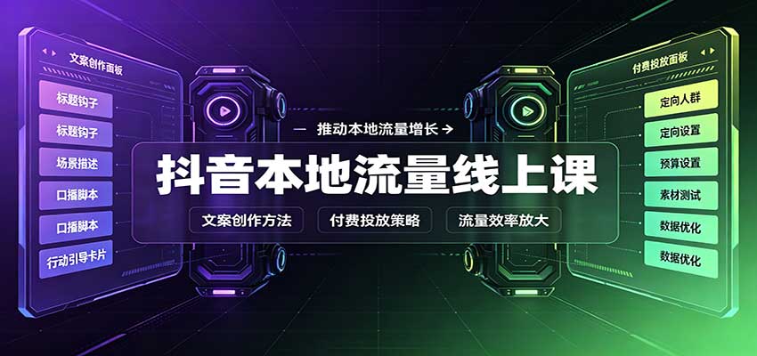 抖音本地流量线上课：账号搭建拍摄剪辑，文案创作与付费投放教学-小本创业副业项目推荐_零成本在家赚钱项目_中赚网