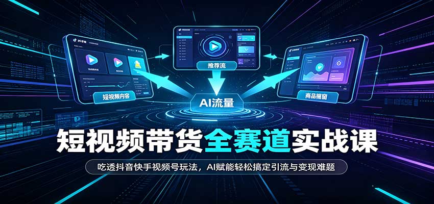 短视频带货全赛道：吃透抖音快手视频号玩法，AI赋能轻松搞定引流与变现难题-小本创业副业项目推荐_零成本在家赚钱项目_中赚网