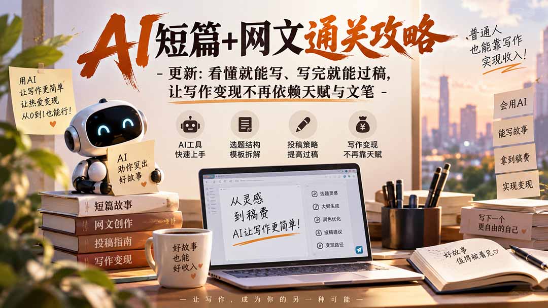 AI短篇+网文通关攻略-更新0921：看懂就能写、写完就能过稿，让写作变现不再依赖天赋与文笔-小本创业副业项目推荐_零成本在家赚钱项目_中赚网