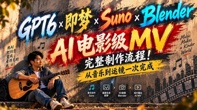 GPT6×即梦×Suno×Blender｜AI电影级MV完整制作流程！从音乐到运镜一次完成！-小本创业副业项目推荐_零成本在家赚钱项目_中赚网