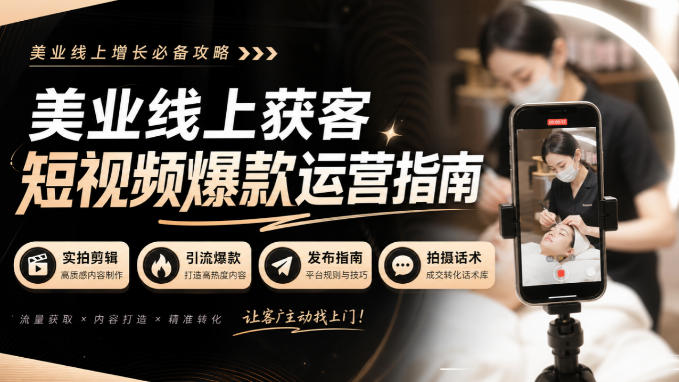 美业线上获客短视频爆款运营指南-无水印，实拍剪辑、引流爆款、发布指南、拍摄话术！-小本创业副业项目推荐_零成本在家赚钱项目_中赚网