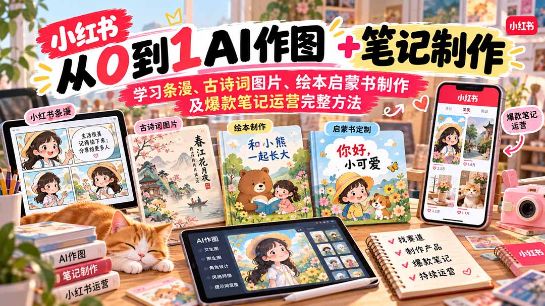2026小红书AI内容创作从0到1：学习条漫、古诗词图片、绘本启蒙书制作及爆款笔记运营完整方法-小本创业副业项目推荐_零成本在家赚钱项目_中赚网