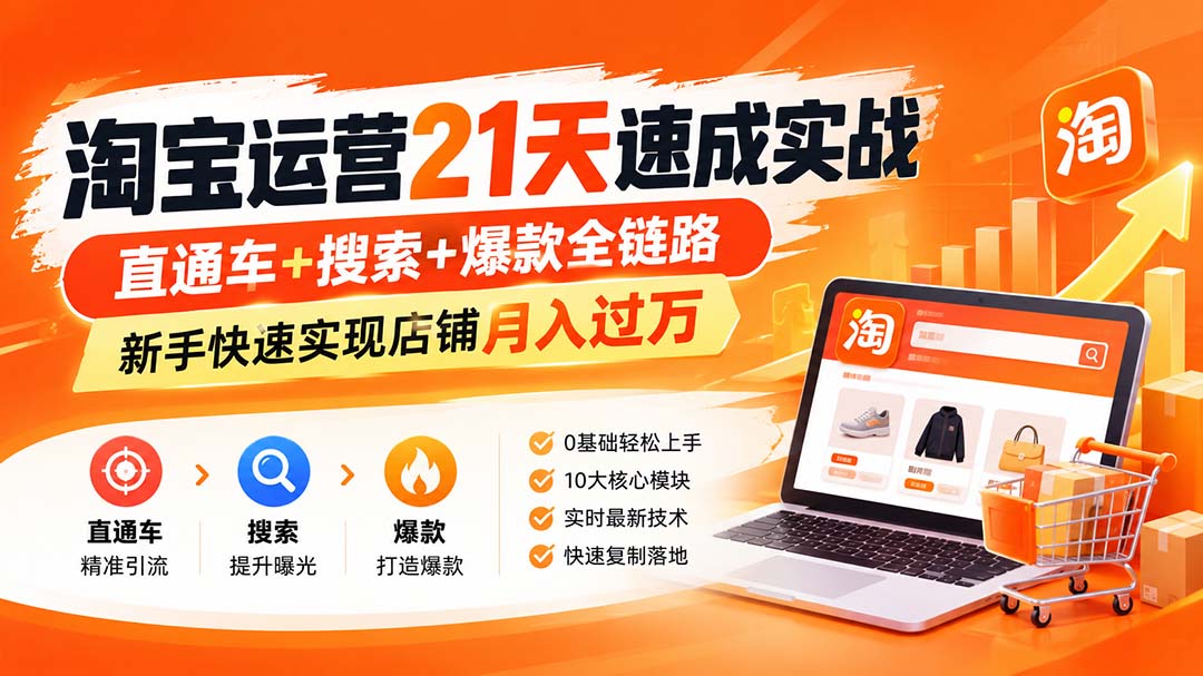 【无水印】淘宝运营 21天 速成实战(更新9月-小本创业副业项目推荐_零成本在家赚钱项目_中赚网