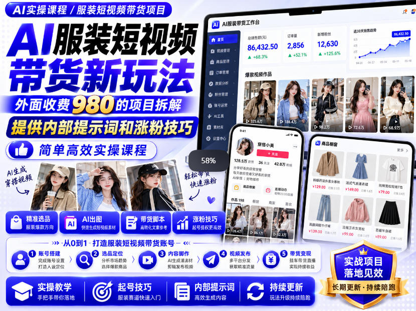 外面收费980AI快手带货系统课程，内部课程首次外放，操作简单高效，一分钟一条爆款视频-小本创业副业项目推荐_零成本在家赚钱项目_中赚网