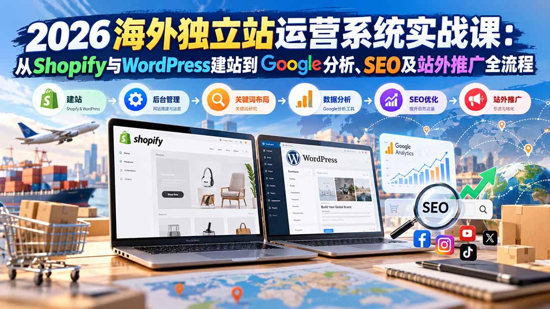 2026海外独立站运营系统实战课：从Shopify与WordPress建站到Google分析、SEO及站外推广全流程-小本创业副业项目推荐_零成本在家赚钱项目_中赚网