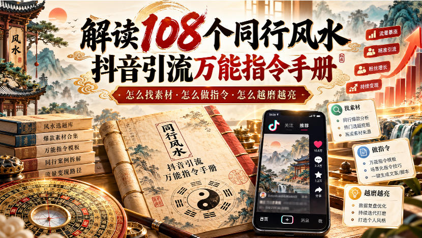解读108个同行风水抖音引流万能指令手册，怎么找素材·怎么做指令·怎么越磨越亮【文档】-小本创业副业项目推荐_零成本在家赚钱项目_中赚网