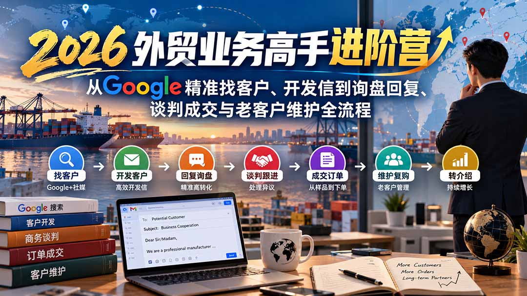 2026外贸业务高手进阶营：从Google精准找客户、开发信到询盘回复、谈判成交与老客户维护全流程-小本创业副业项目推荐_零成本在家赚钱项目_中赚网