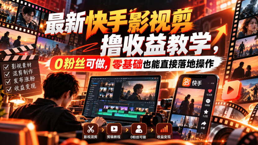 最新快手影视混剪撸收益教学，0粉丝可做，零基础也能直接落地操作-小本创业副业项目推荐_零成本在家赚钱项目_中赚网