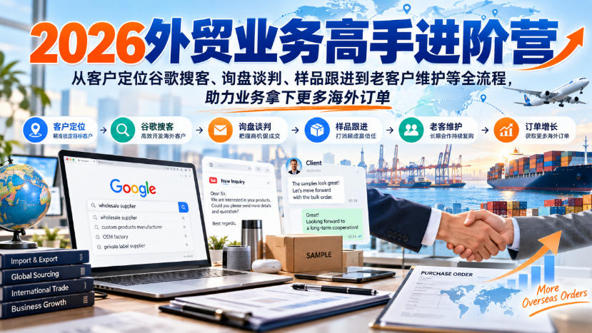 2026外贸业务高手进阶营，从客户定位谷歌搜客、询盘谈判、样品跟进到老客户维护等全流程，助力业务拿下更多海外订单-小本创业副业项目推荐_零成本在家赚钱项目_中赚网