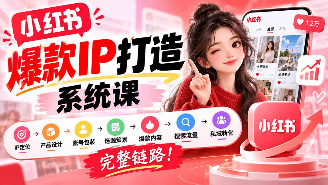 【无水印】小红书爆款IP打造课：IP定位→产品设计→账号包装→选题策划→爆款内容→搜索流量→私域转化，完整链路-小本创业副业项目推荐_零成本在家赚钱项目_中赚网