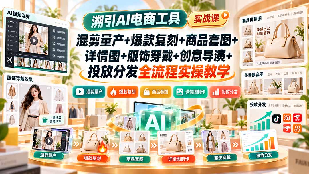溯引AI电商工具实战课：混剪量产+爆款复刻+商品套图+详情图+服饰穿戴+创意导演+投放分发全流程实操教学-小本创业副业项目推荐_零成本在家赚钱项目_中赚网