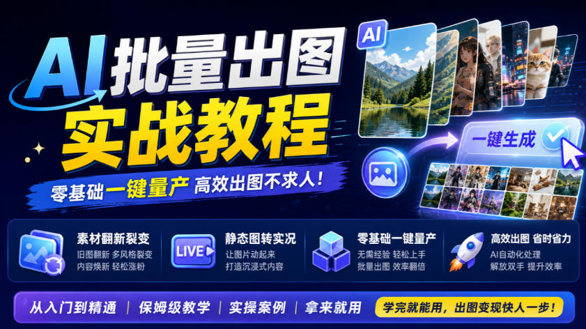 AI批量出图实战教程，素材翻新裂变，静态图转实况，零基础一键量产-小本创业副业项目推荐_零成本在家赚钱项目_中赚网