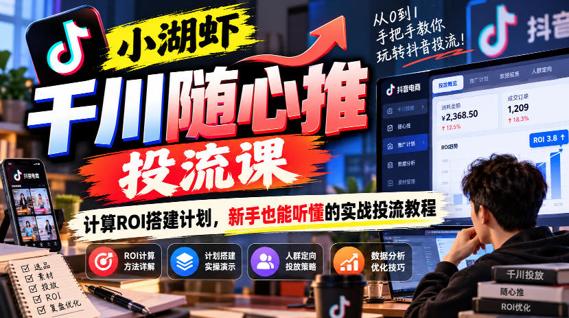 小湖虾千川随心推投流课，计算ROI搭建计划，新手也能听懂的实战投流教程-小本创业副业项目推荐_零成本在家赚钱项目_中赚网