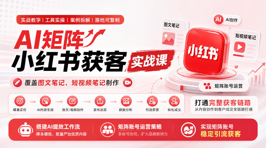 AI矩阵小红书获客实战课，覆盖图文笔记、短视频笔记制作，打通完整获客链路，搭建AI提效工作流，实现矩阵账号稳定引流获客-小本创业副业项目推荐_零成本在家赚钱项目_中赚网