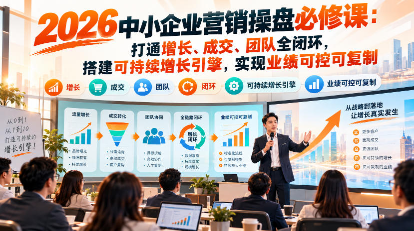 2026中小企业营销操盘必修课：打通增长、成交、团队全闭环，搭建可持续增长引擎，实现业绩可控可复制-小本创业副业项目推荐_零成本在家赚钱项目_中赚网