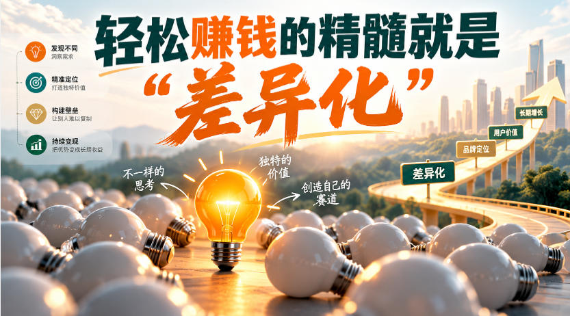 某公众号付费文章：轻松賺钱的精髓就是“差异化”-小本创业副业项目推荐_零成本在家赚钱项目_中赚网