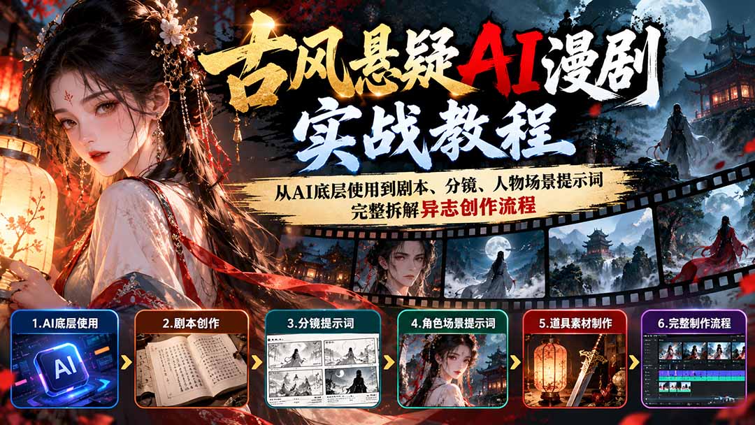 古风悬疑AI漫剧实战教程：从AI底层使用到剧本、分镜、人物场景提示词，完整拆解异志创作流程-小本创业副业项目推荐_零成本在家赚钱项目_中赚网