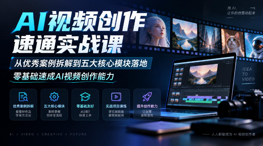 AI视频创作速通实战课｜从优秀案例拆解到五大核心模块落地，零基础速成AI视频创作能力-小本创业副业项目推荐_零成本在家赚钱项目_中赚网