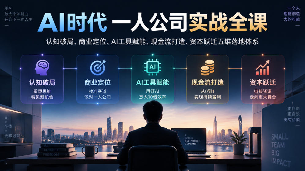 AI时代一人公司实战全课｜认知破局、商业定位、AI工具赋能、现金流打造、资本跃迁五维落地体系-小本创业副业项目推荐_零成本在家赚钱项目_中赚网