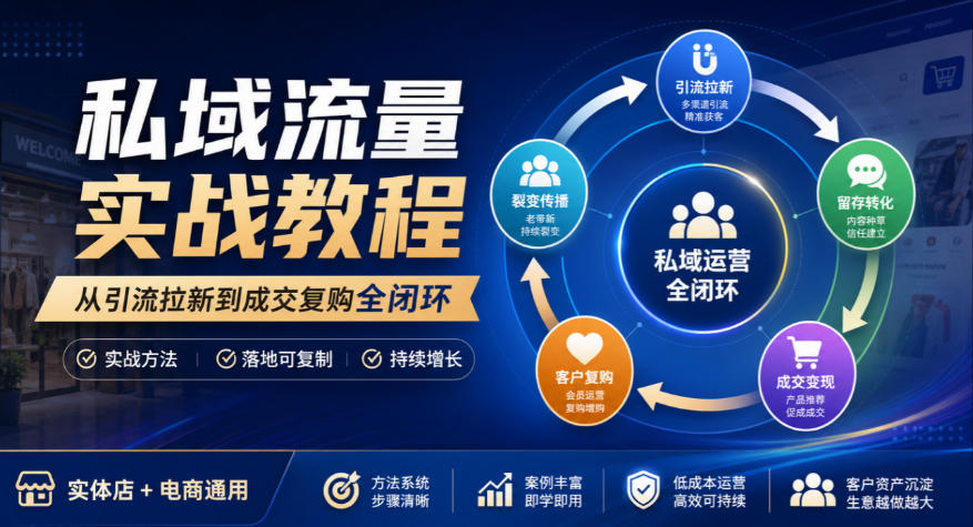 私域流量实战教程，从引流拉新到成交复购全闭环，实体店电商通用-小本创业副业项目推荐_零成本在家赚钱项目_中赚网