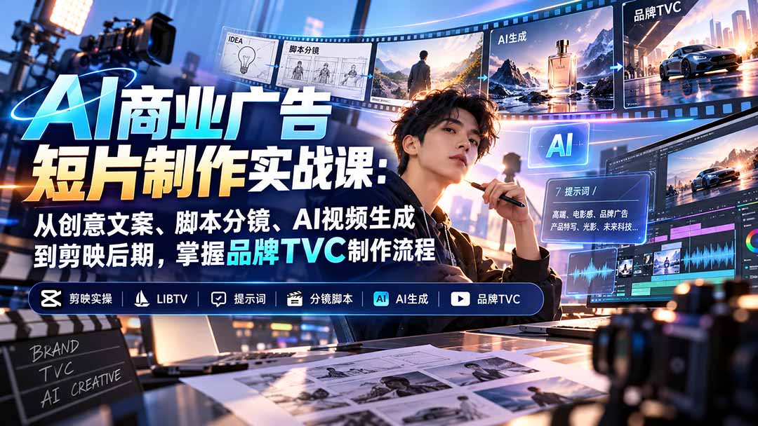 AI商业广告短片制作实战课：从创意文案、脚本分镜、AI视频生成到剪映后期，掌握品牌TVC制作流程-小本创业副业项目推荐_零成本在家赚钱项目_中赚网