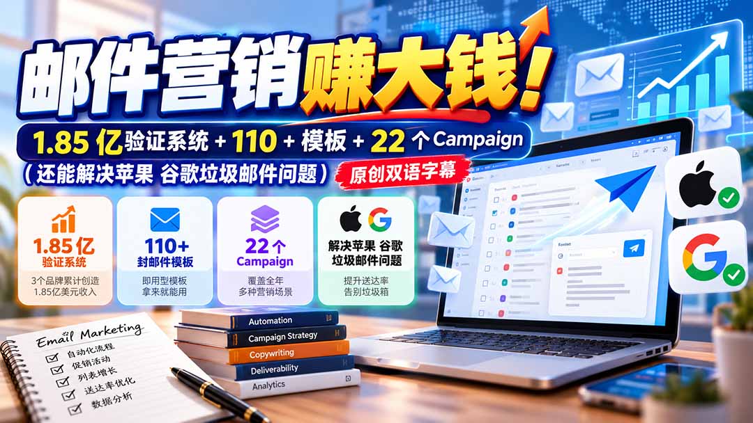 邮件营销赚大钱！1.85亿验证系统+110+模板+22个Campaign(还能解决苹果 谷歌垃圾邮件问题-小本创业副业项目推荐_零成本在家赚钱项目_中赚网