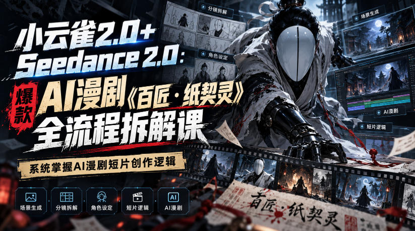 小云雀2.0+Seedance 2.0：爆款AI漫剧《百匠・纸契灵》全流程拆解课，系统掌握AI漫剧短片创作逻辑-小本创业副业项目推荐_零成本在家赚钱项目_中赚网