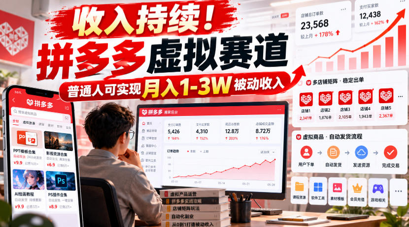 收入持续！拼多多虚拟赛道，普通人可实现月入1-3 W被动收入【揭秘】-小本创业副业项目推荐_零成本在家赚钱项目_中赚网