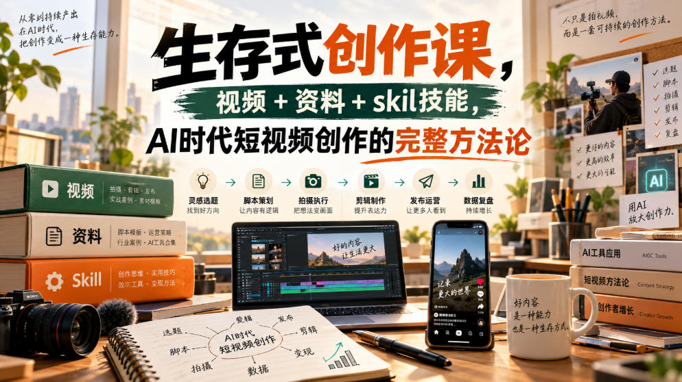 生存式创作课，视频+资料+skil技能，ai时代短视频创作的完整方法论-小本创业副业项目推荐_零成本在家赚钱项目_中赚网