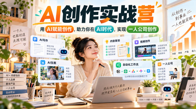 AI创作实战营，用AI赋能创作，助力你在AI时代，实现一人公司创作(更新)-小本创业副业项目推荐_零成本在家赚钱项目_中赚网