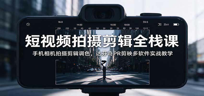 短视频拍摄剪辑全栈课：手机相机拍摄剪辑调色，达芬奇PR剪映多软件实战教学-小本创业副业项目推荐_零成本在家赚钱项目_中赚网