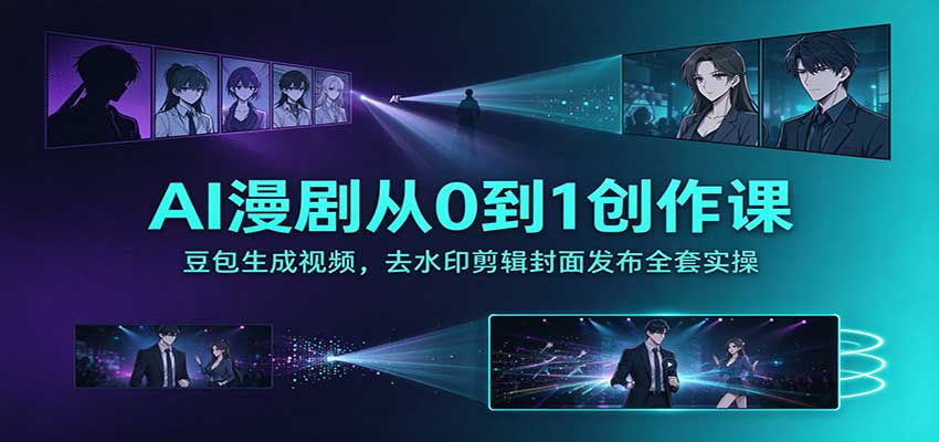 AI漫剧从0到1创作课：豆包生成视频，去水印剪辑封面发布全套实操-小本创业副业项目推荐_零成本在家赚钱项目_中赚网