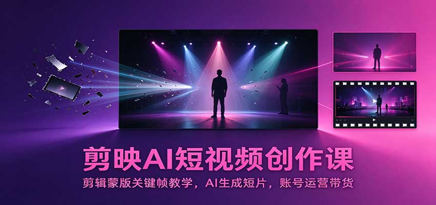 剪映AI短视频创作课：剪辑蒙版关键帧教学，AI生成短片，账号运营带货-小本创业副业项目推荐_零成本在家赚钱项目_中赚网