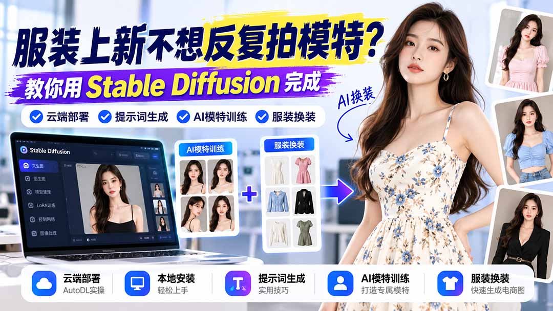 服装上新不想反复拍模特？教你用Stable Diffusion完成云端部署、提示词生成、AI模特训练与换装-小本创业副业项目推荐_零成本在家赚钱项目_中赚网