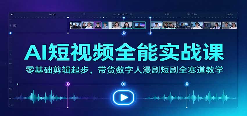 AI短视频全能实战课：零基础剪辑起步，带货数字人漫剧短剧全赛道教学-小本创业副业项目推荐_零成本在家赚钱项目_中赚网