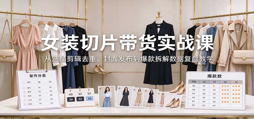 女装切片带货实战课：从选品剪辑去重，封面发布到爆款拆解数据复盘教学-小本创业副业项目推荐_零成本在家赚钱项目_中赚网