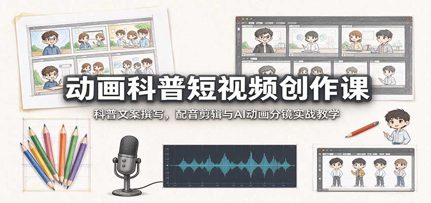 动画科普短视频创作课：科普文案撰写，配音剪辑与AI动画分镜实战教学-小本创业副业项目推荐_零成本在家赚钱项目_中赚网