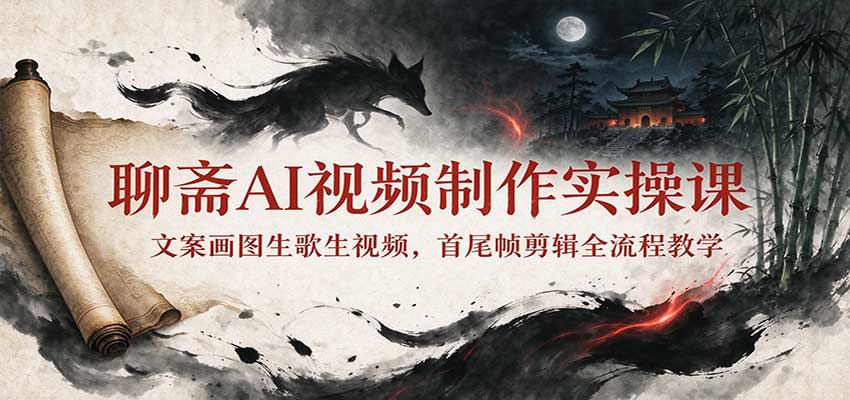 聊斋AI视频制作实操课：文案画图生歌生视频，首尾帧剪辑全流程教学-小本创业副业项目推荐_零成本在家赚钱项目_中赚网